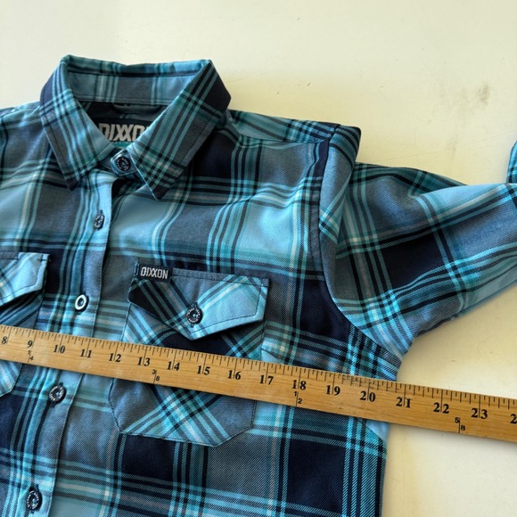Dixxon Flannel Axel Crew Foundation Blue Plaid D-Tech Button Shirt Womens LARGE - Picture 5 of 8